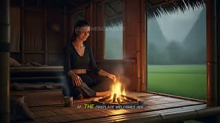 Finding peace in the gentle rain and the warmth of a cozy bamboo home.