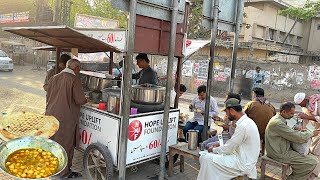 60 Rs /- 😱 CHEAPEST Roadside DESI Breakfast | DHABA Chicken CHANAY | Curry | Street FOOD in PAKISTAN