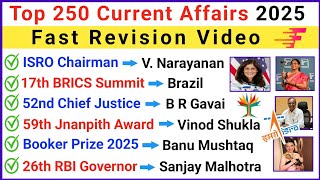 Top 250 Important Current Affairs 2025 | Last 6 Months Current Affairs 2025 | Current GK 2025