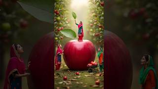 Miniature Apple Shake | Tiny Punjabi Women Make Giant Fruit Shake | Hyper-Realistic Art 🍎