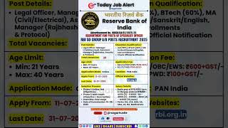 RBI Specialist Officer Recruitment 2025 – Apply Online for 28 Group A/B Posts | #shorts #bankjobs