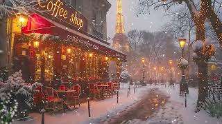 Cozy Jazz at a Quiet Paris Coffee Street ☕ Snowfall Ambience for Focus and Relaxing Mood