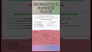 ICF Chennai 2024 Latest Railway Job Posts #exam2024