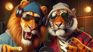 lion and tiger are rapping on a hip hop beat | Generative AI |
