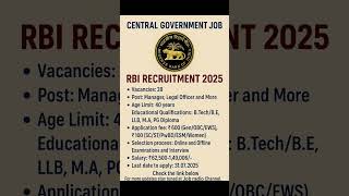 RBI Recruitment 2025| B.E, LLB, MA| ₹62,500 to ₹1,49,006/- #rbi #ssc #rrb #banking #ibps ₹job #2025