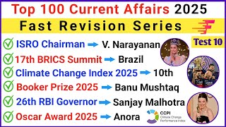 Top 100 Important Current Affairs 2025 | Last 8 Months Current Affairs 2025 | Current GK 2025