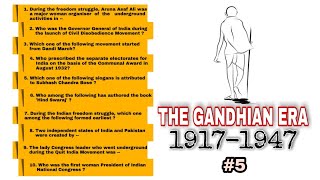 The Gandhian Era 1917 to 1947 | Indian Modern History MCQ | Top 10 GK Questions in English | #5 |