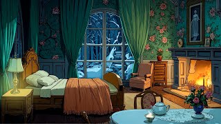 1950's cozy bedroom with oldies playing in another room🔥(crackling fireplace ) for Sleep, Relaxation