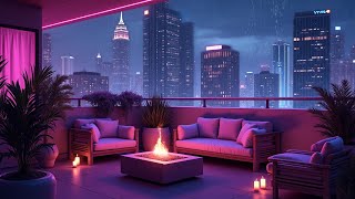 Night Rooftop Balcony 🌜 Lofi Beats with Rain & Crackling Fire sounds To Relax/ Study/ Chill & Work