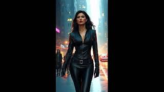 Stunning Woman in Leather | Neon Cyberpunk City Walk (Cinematic Short)