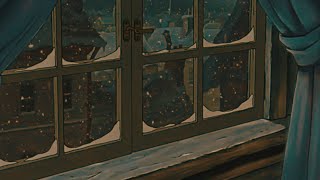 cold winter night with vintage oldies playing in another room and it's snowing (blizzard snowstorm)