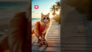 Cool Cat Skating Through the City. #CoolCat #SkaterCat ##StreetStyle #SkateboardCat #