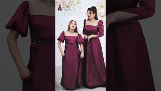 Elegant Mother-Daughter Matching Dress | Royal Maroon Gown | Husn-e-Libaas
