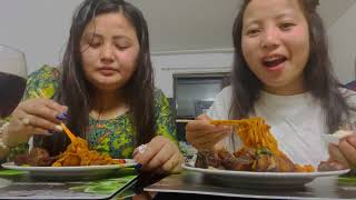 रामेन नूडल्स संग पोर्क फ्राइ😜😜##mukbang