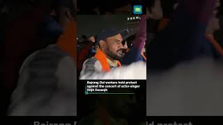 Bajrang Dal workers hold protest against the concert of actor-singer Diljit Dosanjh
