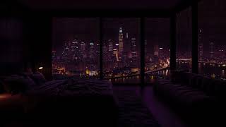 (No Ads)🔥Rainy Night in a Luxury NYC Apartment 🌧️🔥City Lights & Fireplace Ambience for Sleep , Study