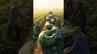 Farmers help other tie watermelons shape snakes#smartfarming #organicfarming #gardeningtips #farming