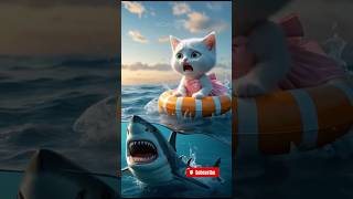 SHOCKING Dad Cat Battles Sharks to Protect Kittens 😽  #cat #catlover #shorts #shortvideo #funny