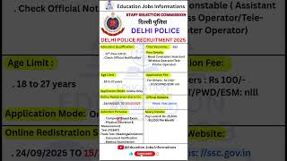 SSC Delhi Police Head Constable (AWO/TPO) Recruitment 2025 - Apply Online For 552 Posts #shorts #job