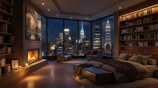 Elegant Jazz in a Luxury Bedroom Space - Soft Jazz Piano Music with Crackling Fireplace for Study