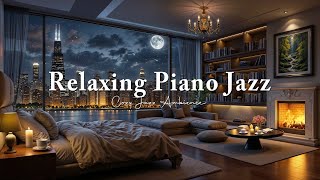 Calm Night Jazz in a Cozy Bedroom - Relaxing Jazz Piano with City View for Sleep and Study