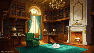 lost in a 1910s library on a autumn afternoon, with distant classical oldies playing in another room