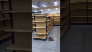Wood grain supermarket shelves
