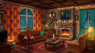 cozy nook with 1940s fall oldies playing in another room for enchanted autumn night (crackling fire)