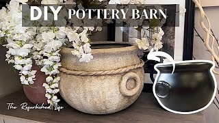 DIY POTTERY BARN Planter Dupe // Using a PLASTIC Halloween Cauldron?!