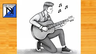 A Boy Playing Guitar – Easy Pencil Drawing for Beginners” || Boy Drawing Easy