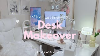 Desk Makeover | Refresh My Desk for a New Chapter 🍃A white and pink-themed workspace 🩰🤍 IKEA Unbox