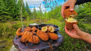 Ultimate CRISPY Fried Chicken with MELTING Cheese | Primitive ASMR Outdoor Cooking