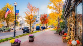 Autumn Sunrise Walk in Stowe, Vermont (4K) | Binaural Audio - Quintessential New England, USA