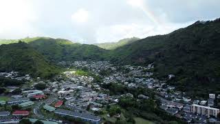 Royalty Free Palolo Valley - Rainbow Over Houses Drone Stock Video Footage