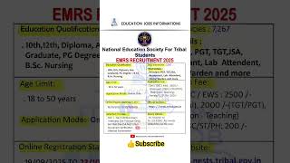 EMRS Recruitment 2025 | New Vacancy 2025 | Education Jobs Information #shorts