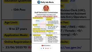 SSC CHSL Recruitment 2025 | New Vacancy 2025 | Daily Job Alerts #shorts