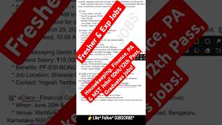Housekeeping, Finance, PA & MST Jobs!b10th/12th Pass, Graduates jobs! #india #indiajobs #graduation