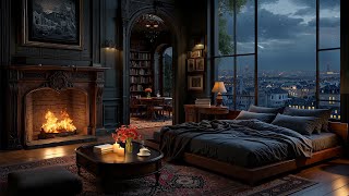 Mellow Jazz Melodies in a Quiet Bedroom Atmosphere - Elegant Jazz Music & Fireplace Sounds for Sleep