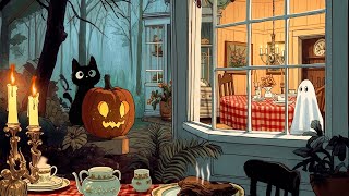 a sweet autumn night with 1940s oldies music playing in another room for halloween ambiance