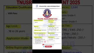 TNUSRB RECRUITMENT 2025 | New Vacancy 2025 | Education Jobs Informations #shorts
