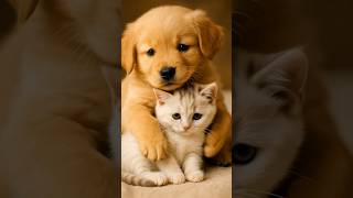 puppylove #kittenhug #cutepets #animalbond #puppykitten #cozycuddles #petshorts #adorableduo