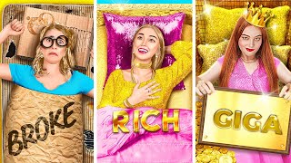 HOW TO BECOME GIGA RICH 💵 Rich vs Poor vs Giga Rich Challenge 😱 School Art Hacks By 123 GO