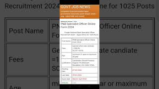 PNB Specialist Officer Online Form 2024