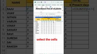 Attendance sheet in MS Excel #MsExcel  #laptop #youtubeshorts #shortcut  #shorts #kvcomputertech