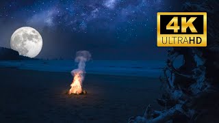 Deep Sleep Ambience | Ocean Waves, Crackling Campfire, Cricket Sounds | Fall Asleep Fast 🥱🥱🥱😴😴😴💤💤💤💤
