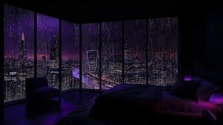 (No Ads) Relaxing Rain Sounds in a High-Rise Apartment | Fireplace Ambience for Sleep & Focus, Calm