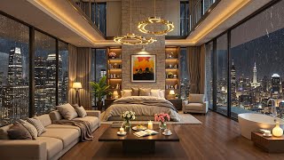 Cozy Night Bedroom Ambience & Soft Piano Jazz Music - Warm Jazz Instrumental & Rain Sounds for Relax