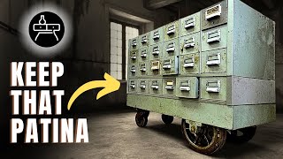 ヴィンテージの金属製図書館カートの修復：オリジナルの塗装の保存