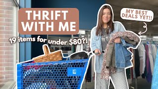 19 Items for UNDER $80?! | Thrift With Me | Thrift Haul Try On | Goodwill Thrift Haul