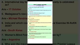 17 October 2025 Current Affairs | 17 October current affairs 2025 | Daily Current Affairs | #17oct